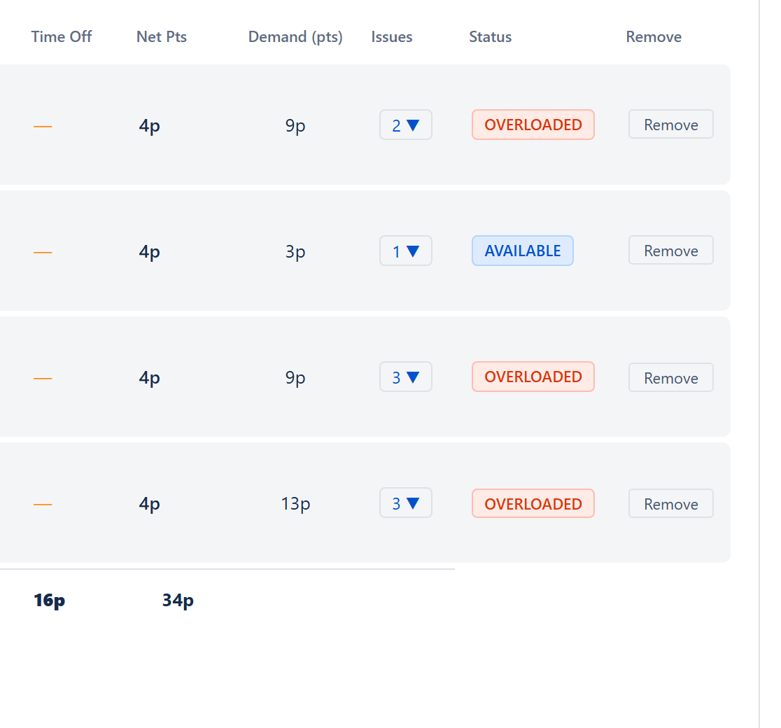 Time Off calendar with member-filter chips, the four-colour day legend (weekend / holiday / time off / selected), and the click-to-select day grid